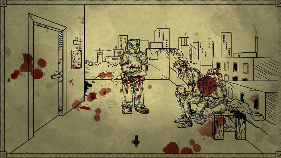 The minimalistic art style with splashes of red in Bad Dream: Coma