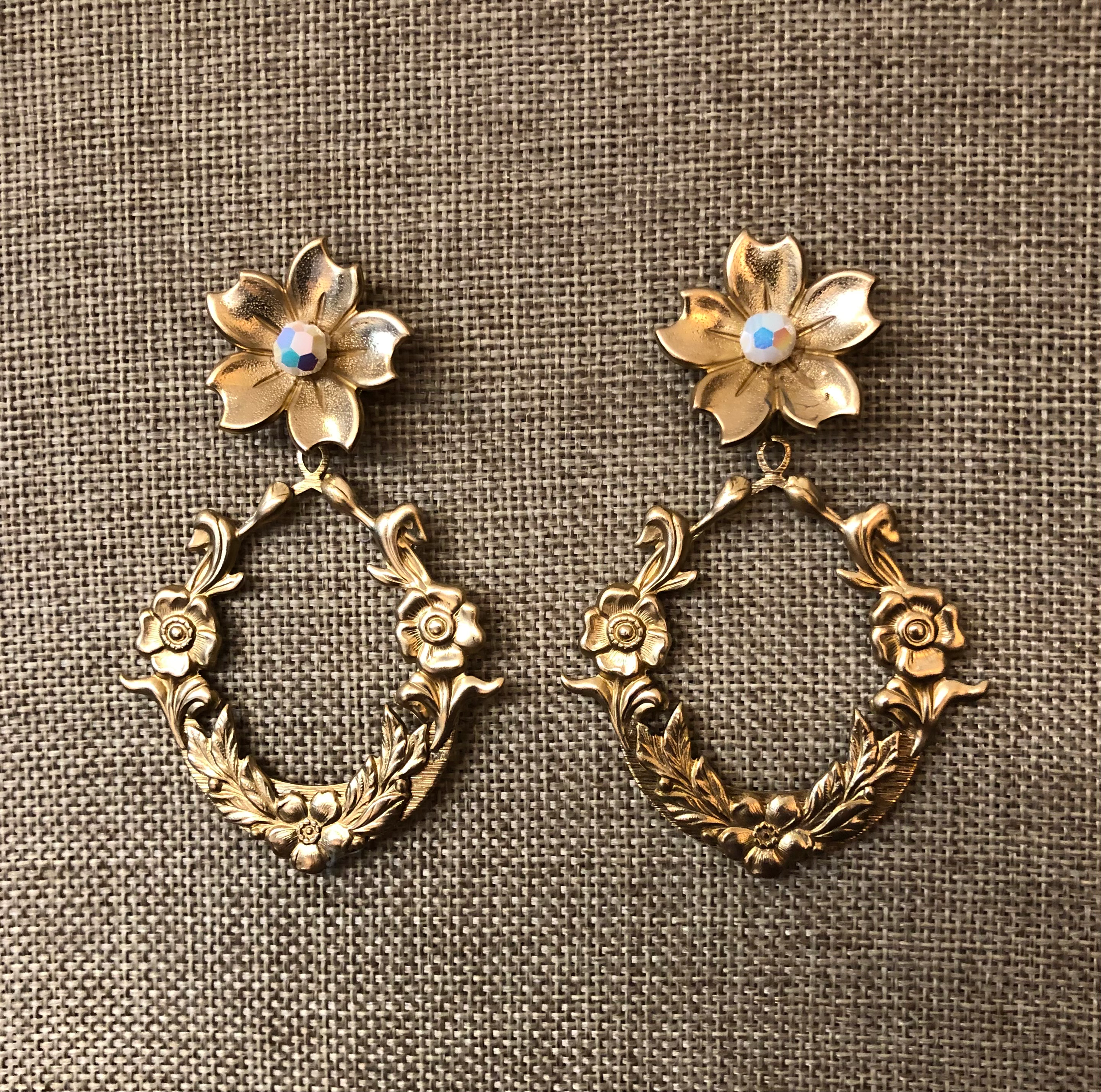 “Como La Flor” Large Dangle Hoop Earrings (for pierced or non-pierced ears)