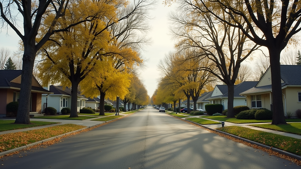 Eye-level view of a quiet residential street in East Boise with trees and single-family homes