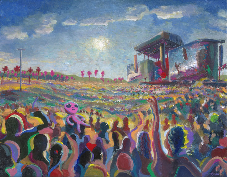 Scene of a crowd and an amplitheater