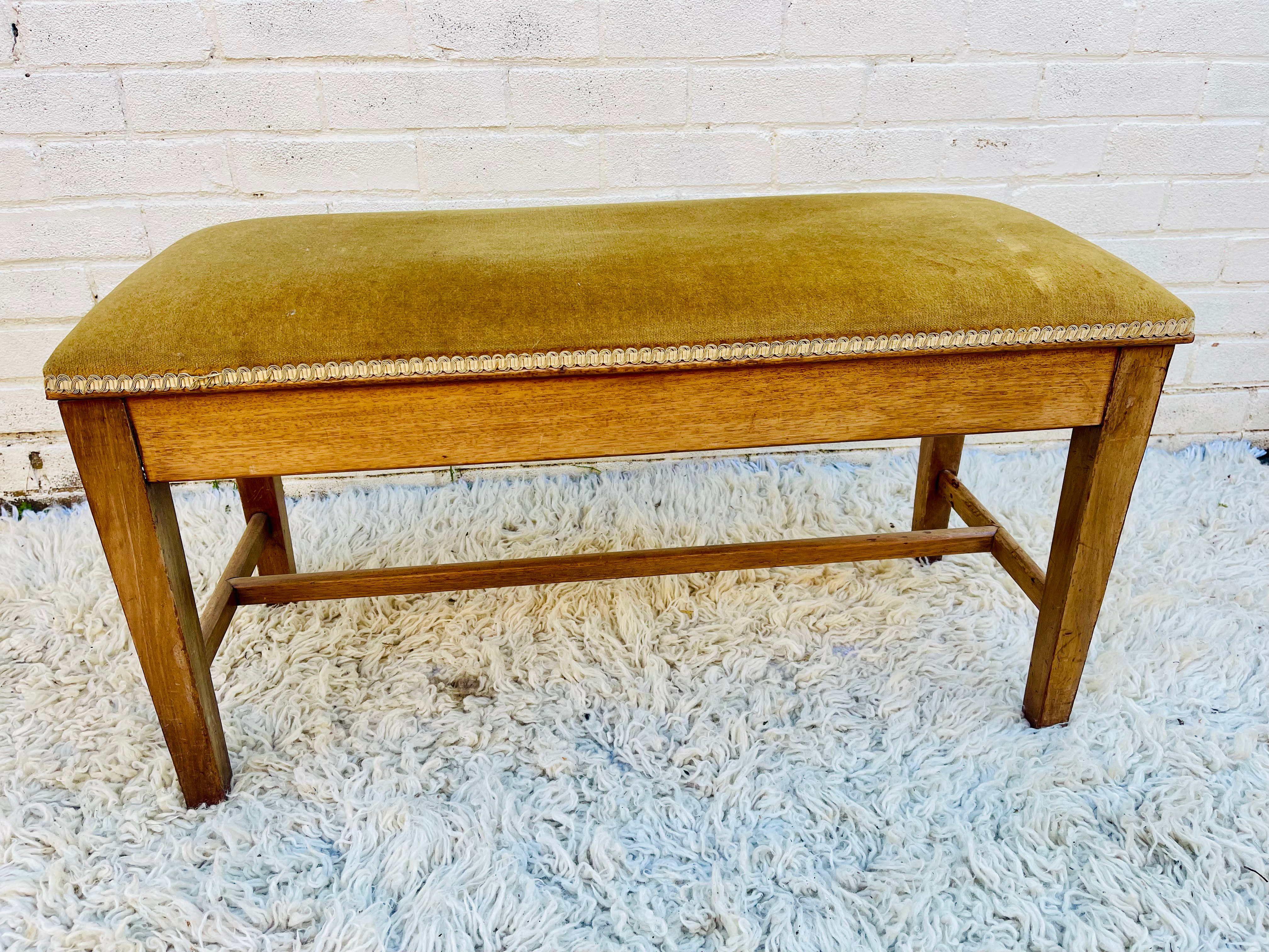 Vintage Mid-Century Upholstered Piano Stool with Storage