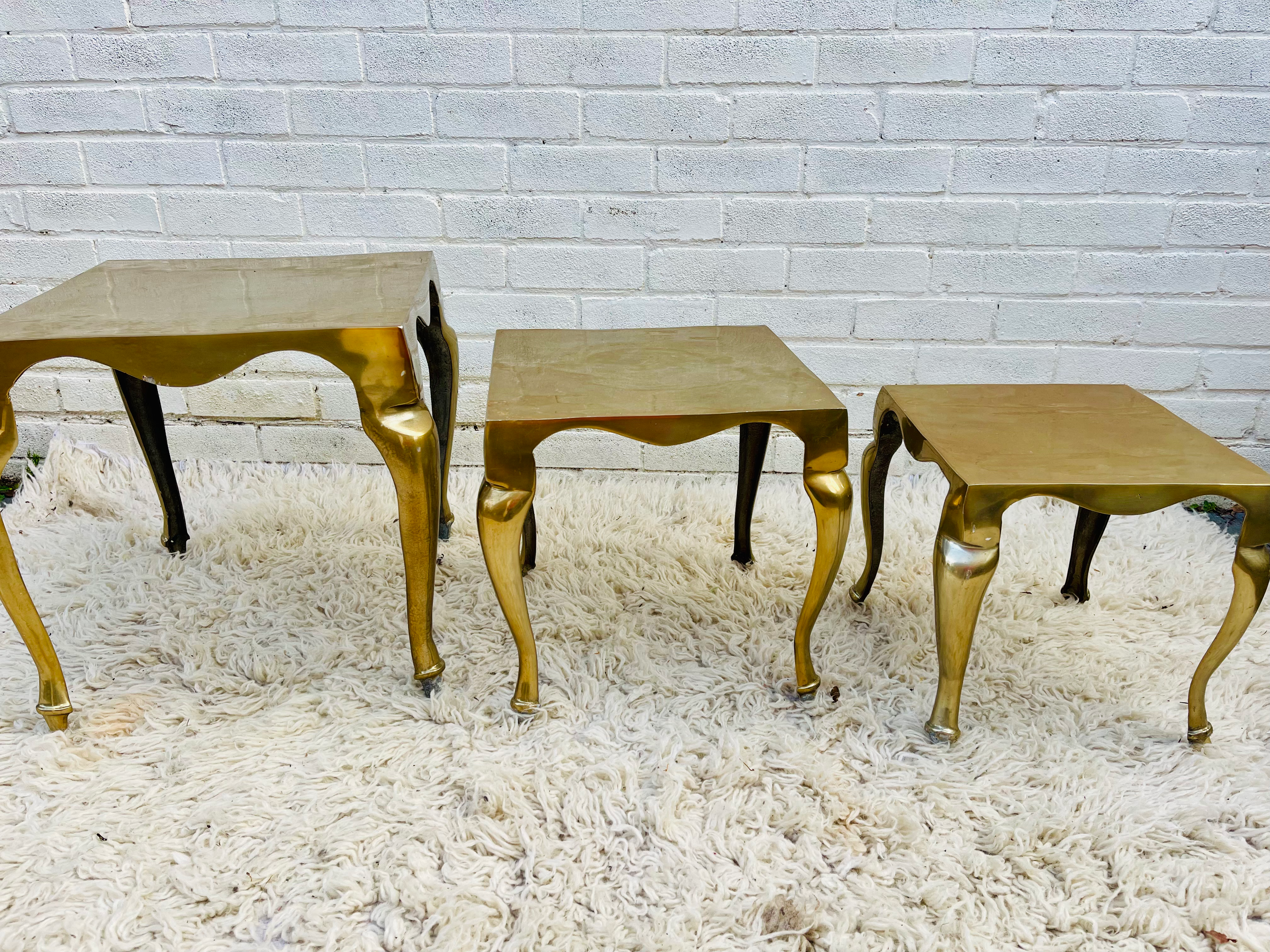 Set of Three Vintage Brass Nesting / Side Tables Made In India