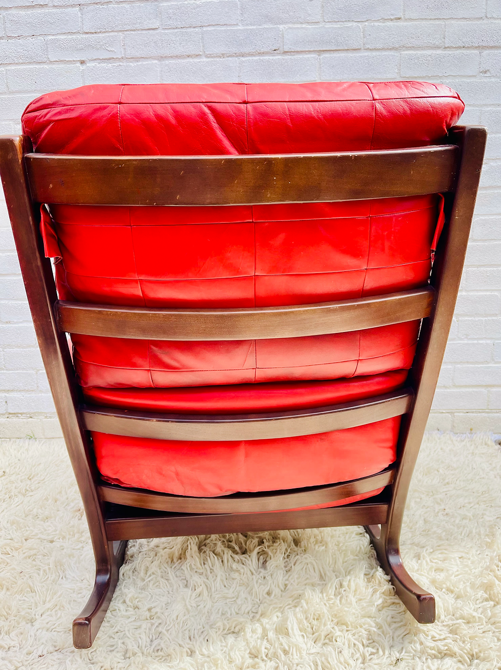 Thumbnail: Folke Ohlsson Gimson & Slater Mid-Century Danish Red Leather Rocking Chair PAIR