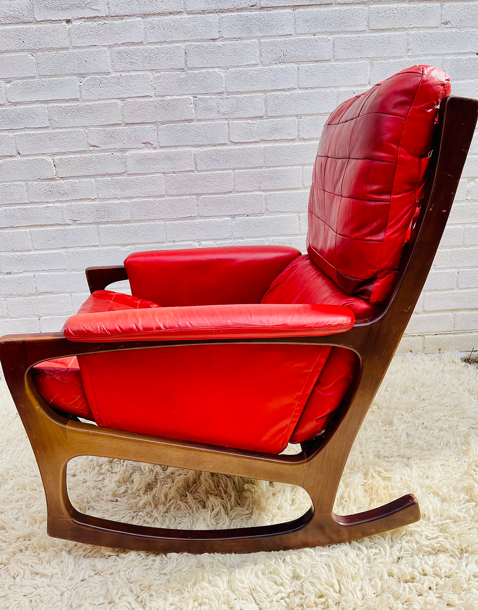 Thumbnail: Folke Ohlsson Gimson & Slater Mid-Century Danish Red Leather Rocking Chair PAIR