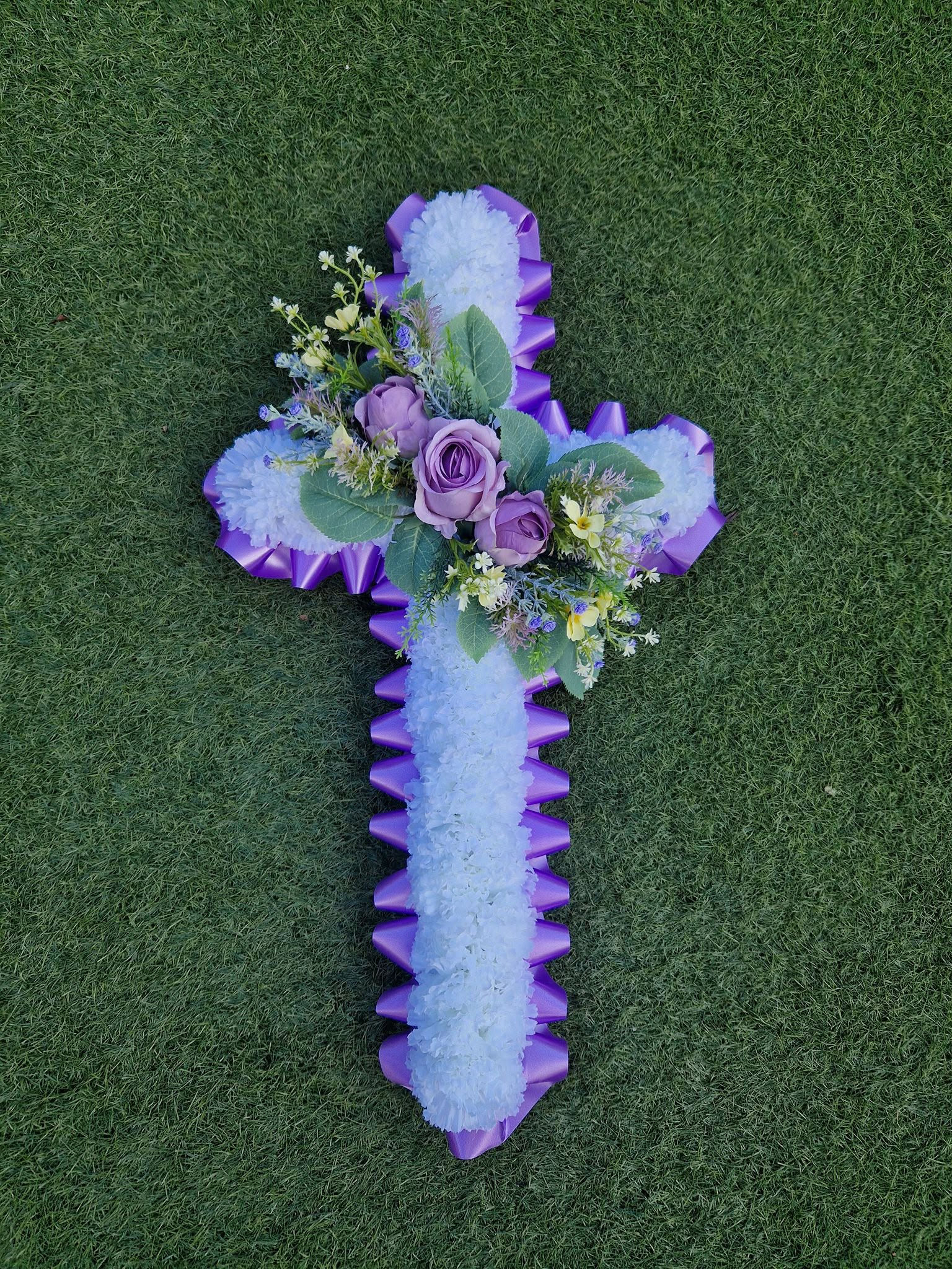Classic 24" Cross Funeral Flowers Artificial Tribute Grave Memorial