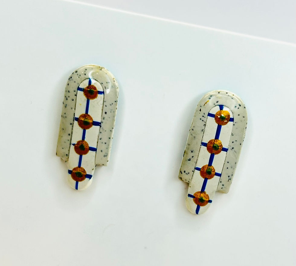 Blue and Gold Artisanal Earrings - Lightweight Stud Jewellery