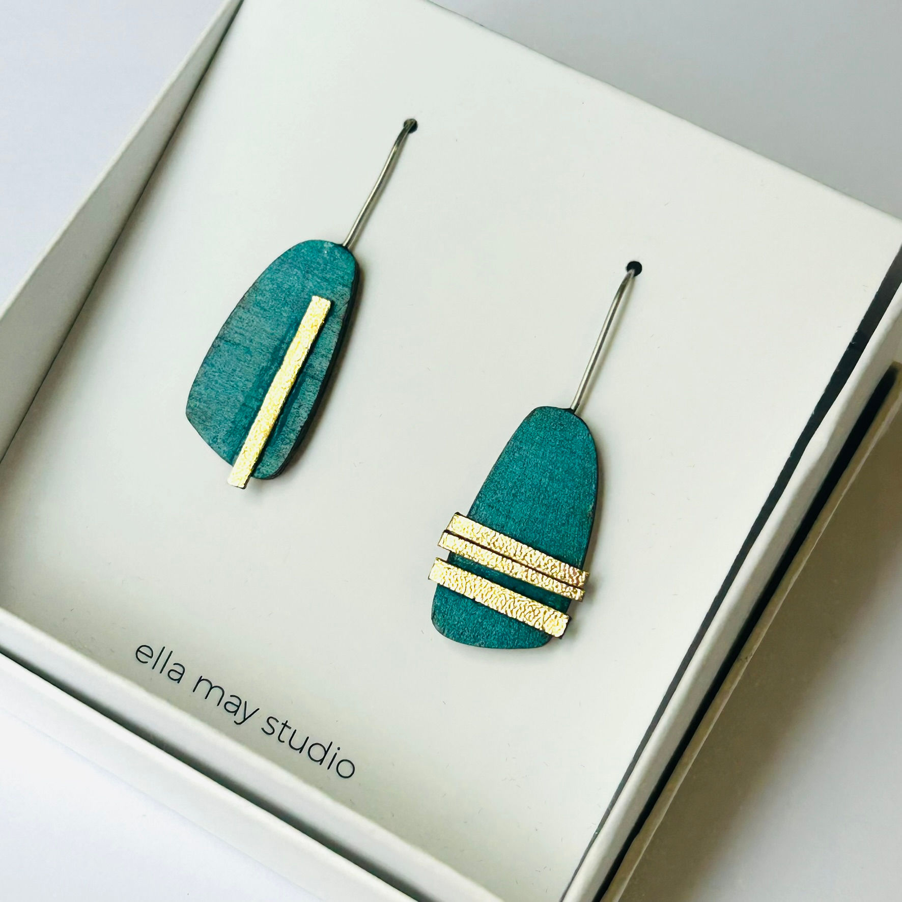 Emerald Green and Gold Artisan Dangle Earrings - Lightweight Statement Jewellery