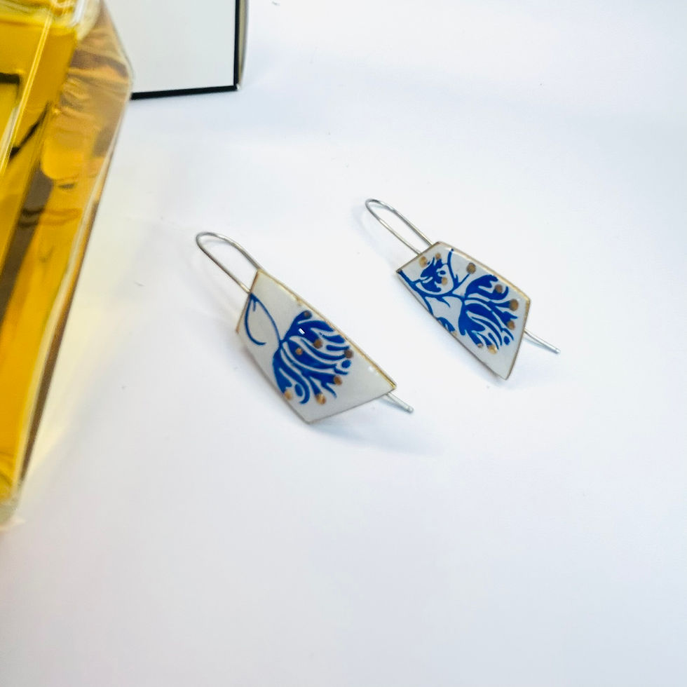 Blue and Gold Artisanal Earrings - Lightweight Statement Jewellery