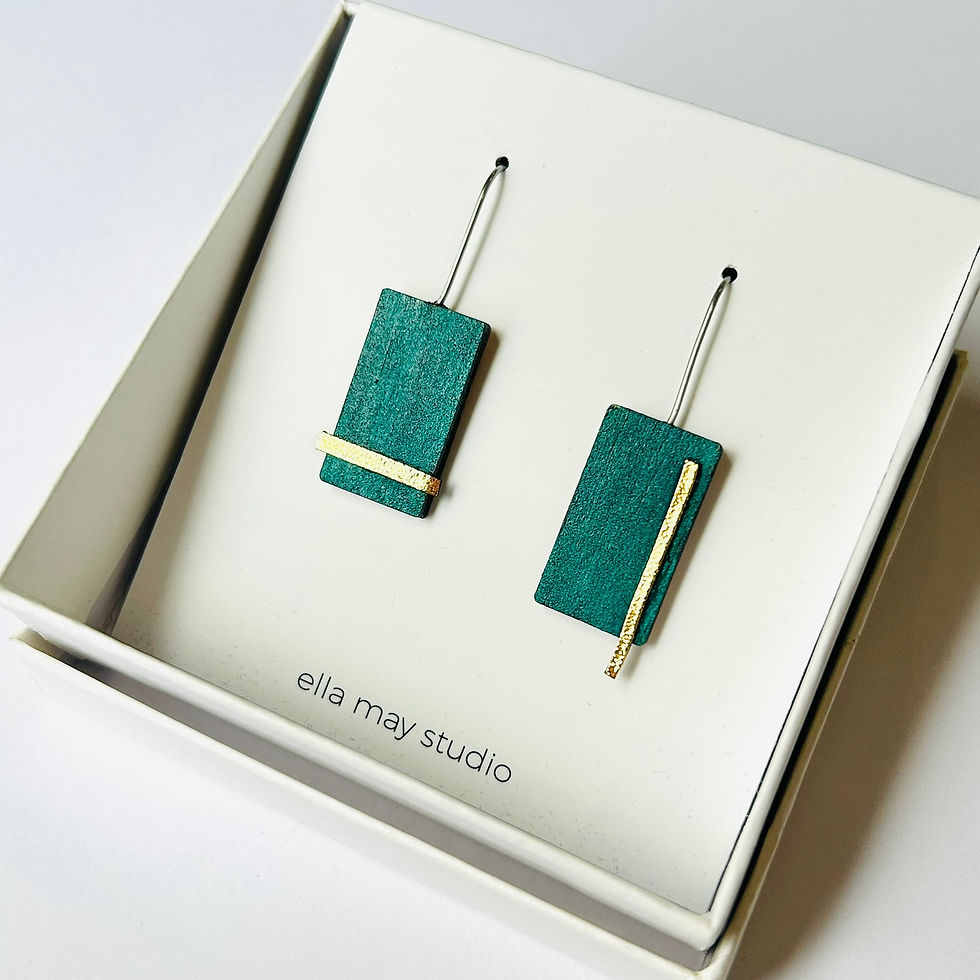 Green and Gold Artisan Dangle Earrings - Lightweight Statement Jewellery