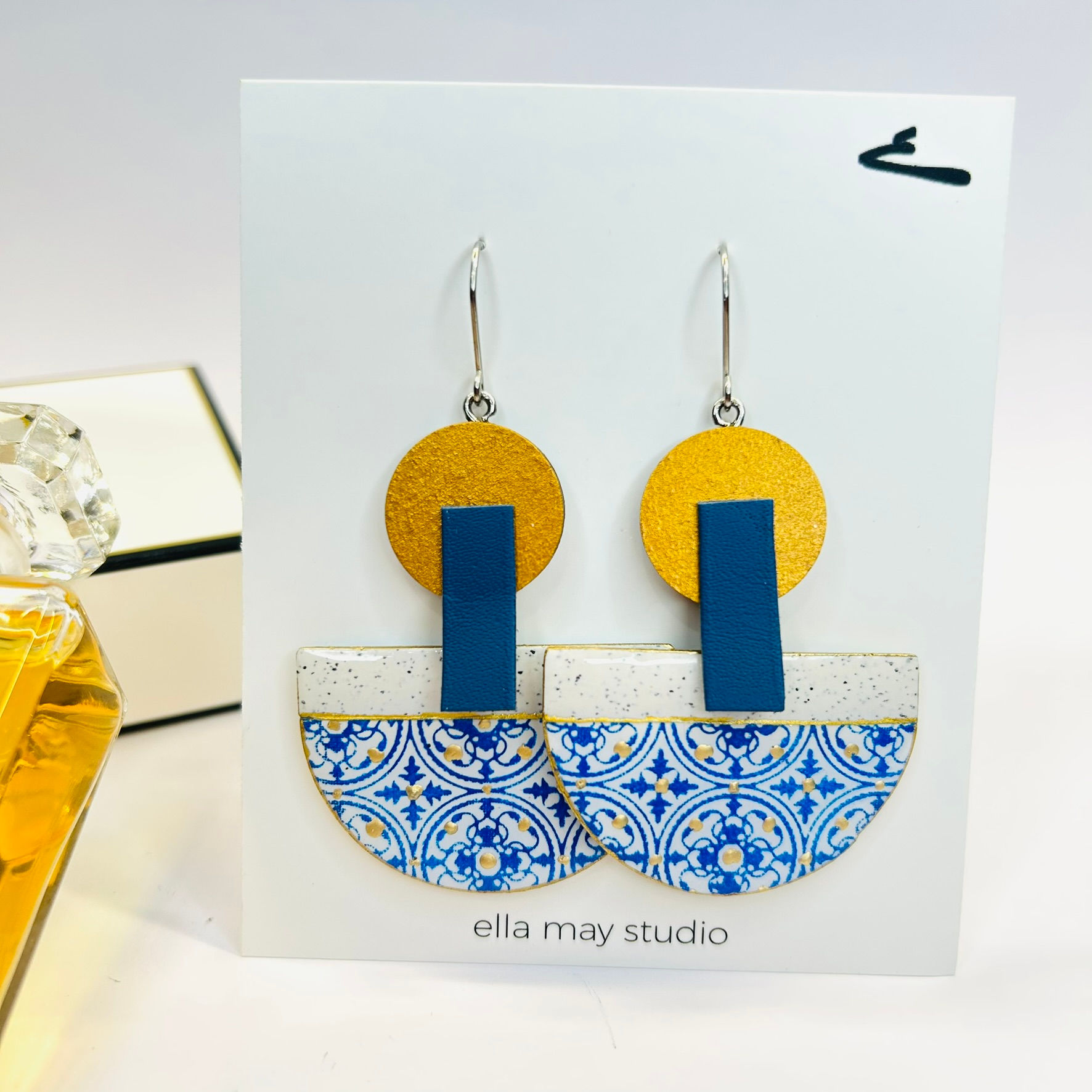 Blue and Gold Artisanal Earrings - Lightweight Statement Jewellery