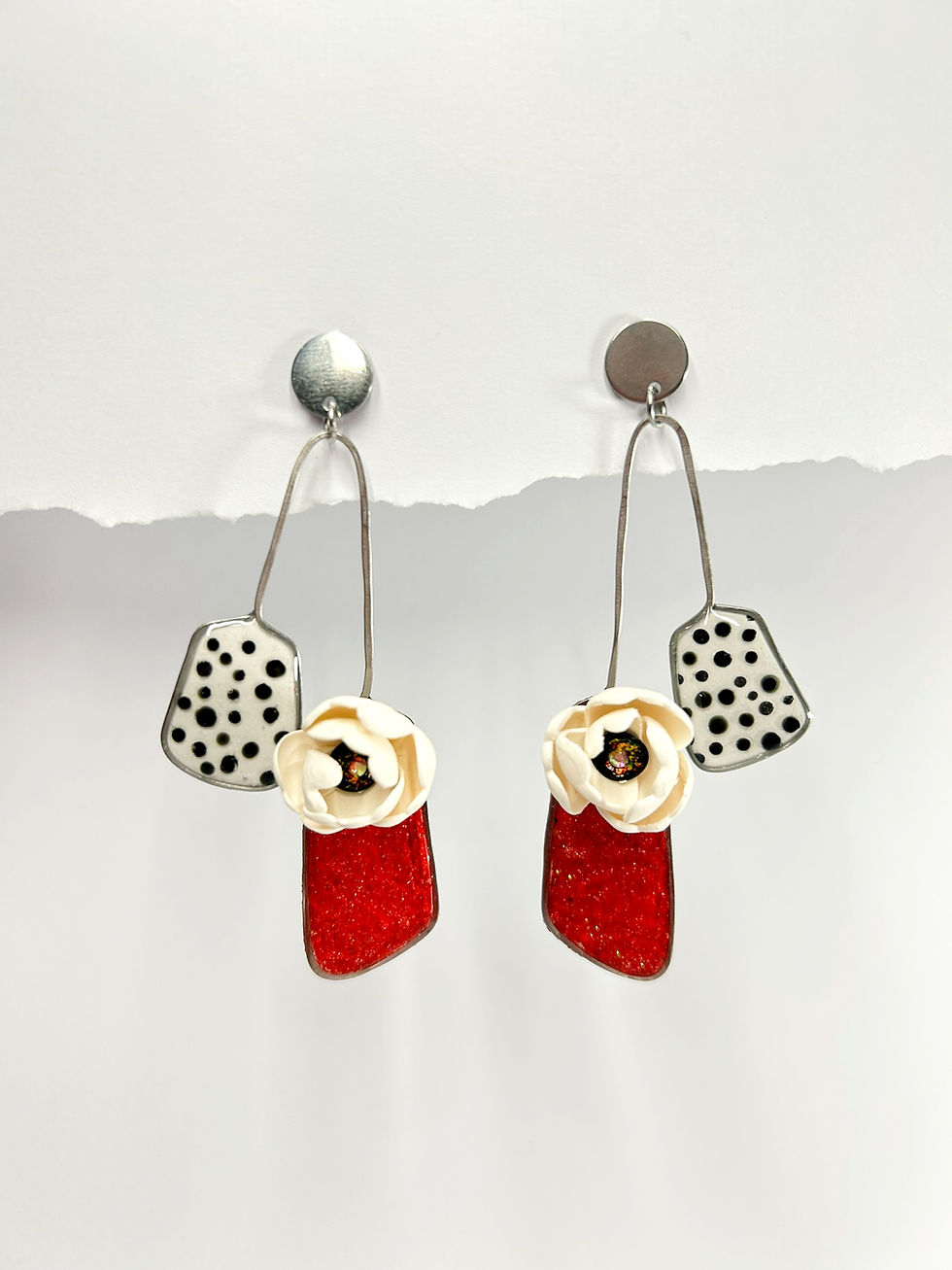 Black White and Red Statement Dangle Earrings