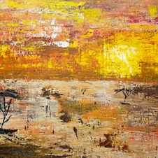 Original abstract expressionist sunset painting with warm golden tones and textured beach landscape by Hamburg contemporary artist Andre Bräuer.