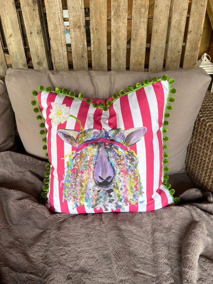 Striped cushion by Jane Haigh featuring a longwool sheep