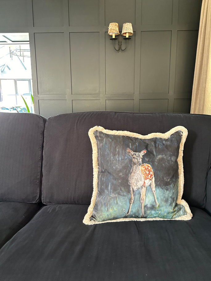 Baby Fawn Deer luxury cushion by Jane Haigh
