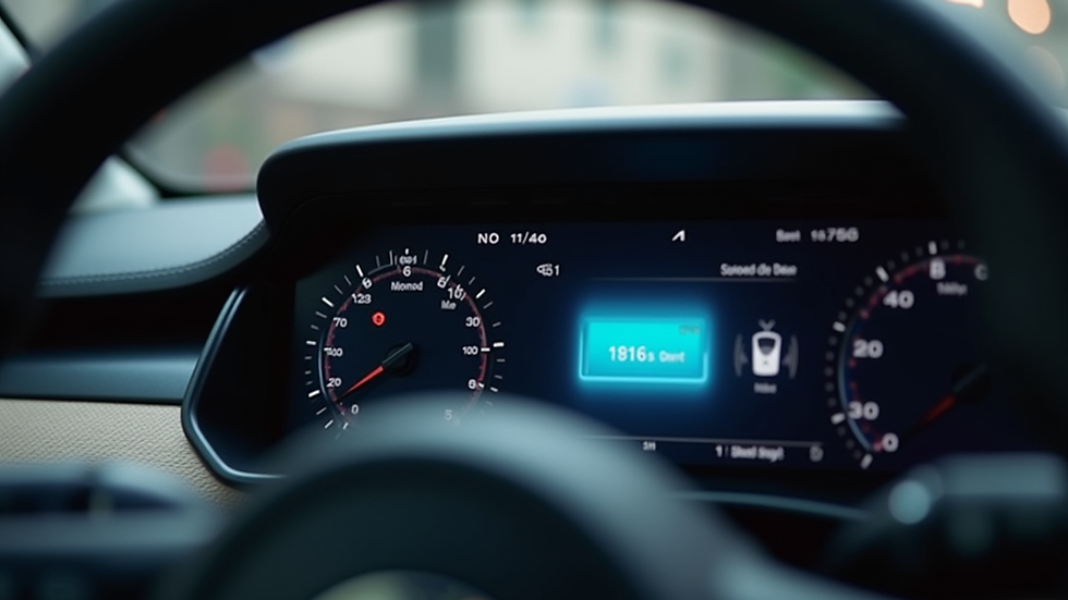 Close-up view of electric car dashboard showing battery level
