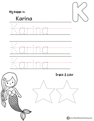 Karina name tracing practice printable