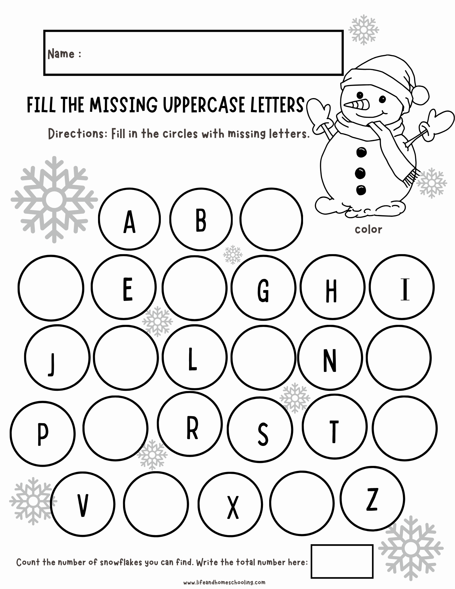 Winter Write the Missing Alphabet