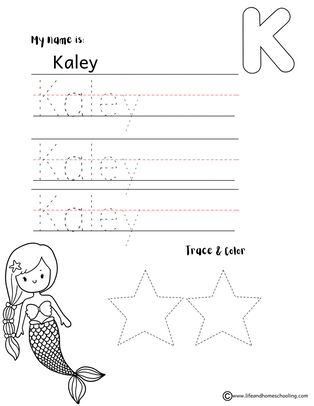 Kaley name tracing practice printable
