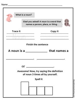 free kindergarten nouns worksheet