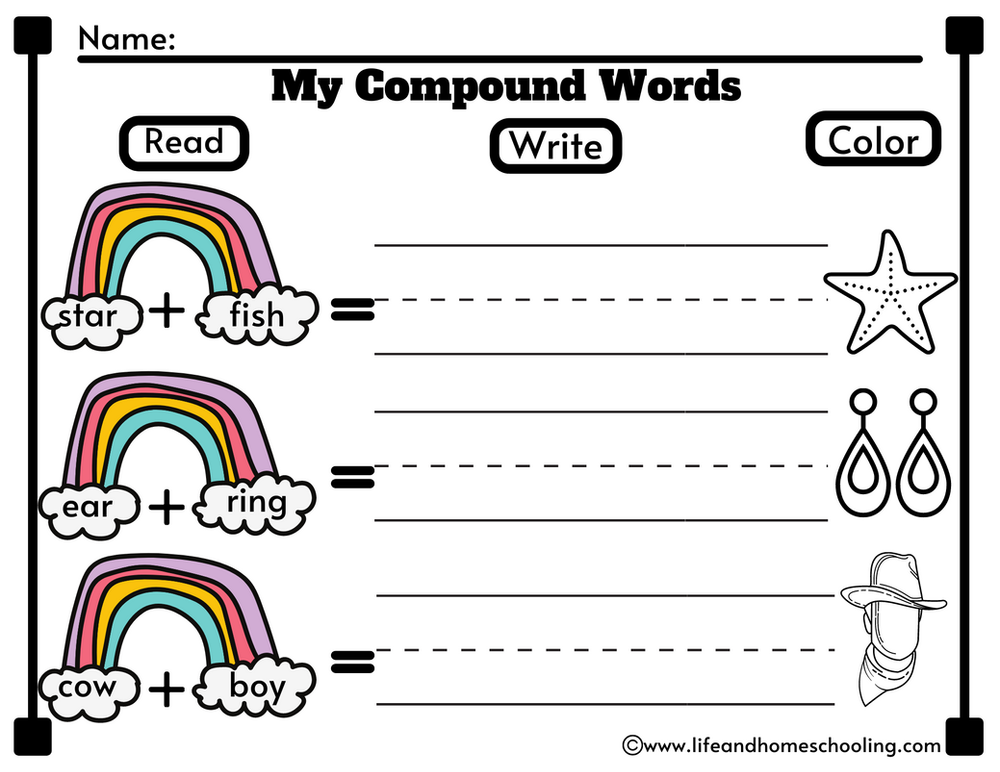 Compound Words Printable Worksheets for Kindergarteners or 1st Graders