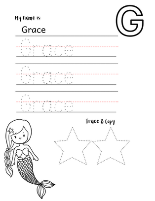 name tracing practice printable for Grace