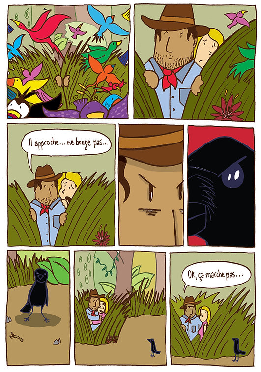 Planche de bande dessinée de Catherine Bard ayant comme thème les oiseaux et Jurassic Park