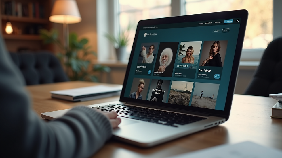 Close-up view of a laptop screen showing a music portfolio website layout