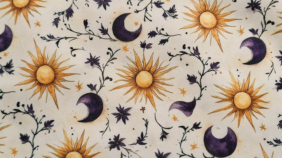 PUL waterproof fabric, Off-cuts, remnants, Celestial, moon and sun