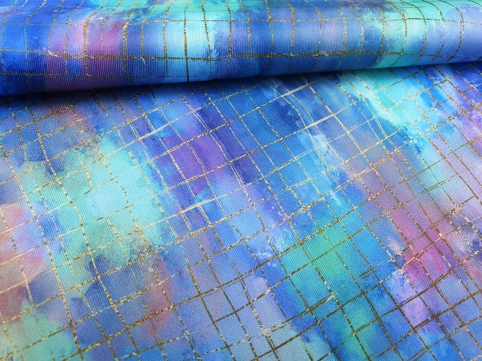 PUL waterproof fabric, gilded purple grid