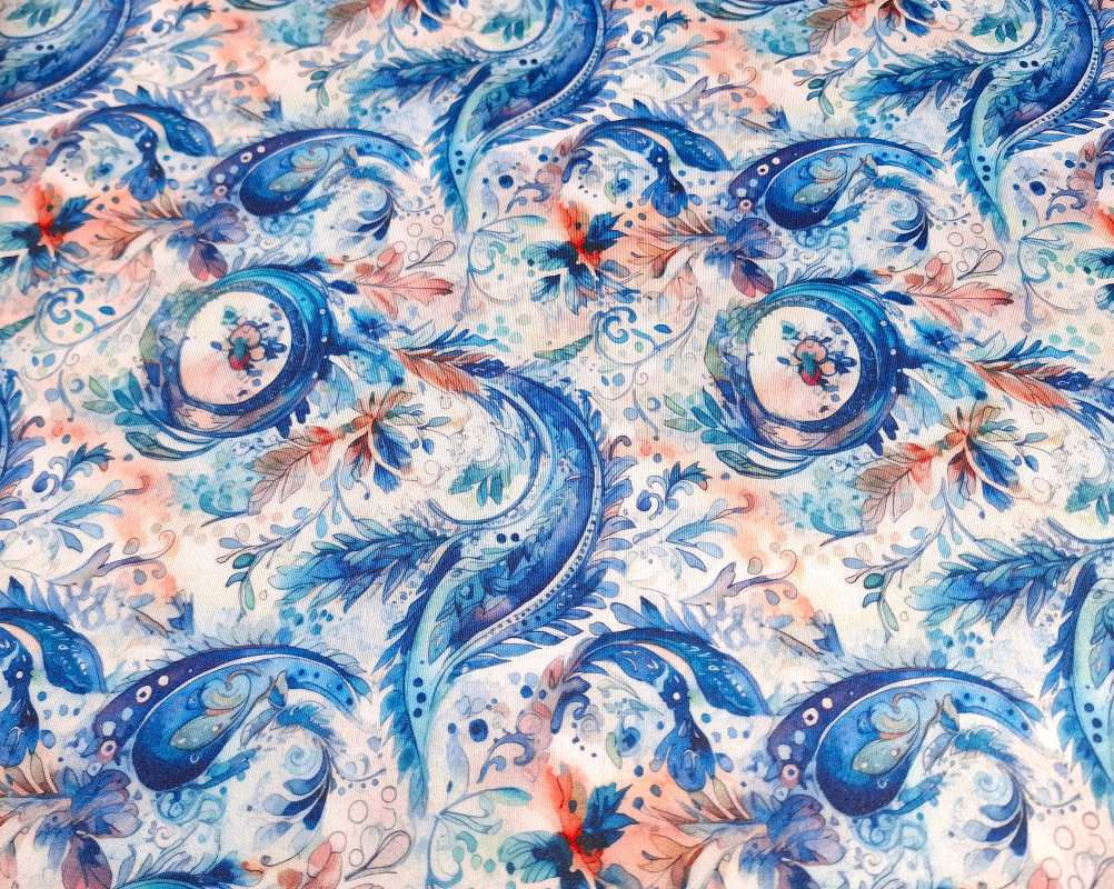 PUL waterproof fabric, Botanical paisley print