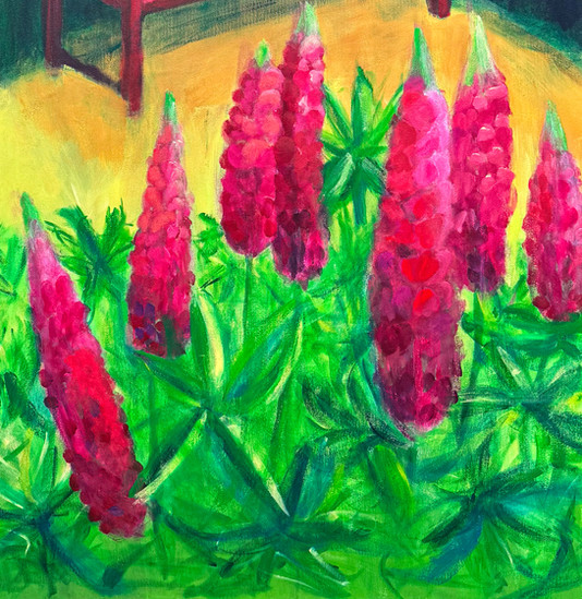 Details des Gemäldes aus der Garden Scenes Serie: "My Red Garden Bench"