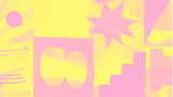 Wings for Wheels artistic background with pink and yellow abstract shapes representing diversity and creative accessibility.