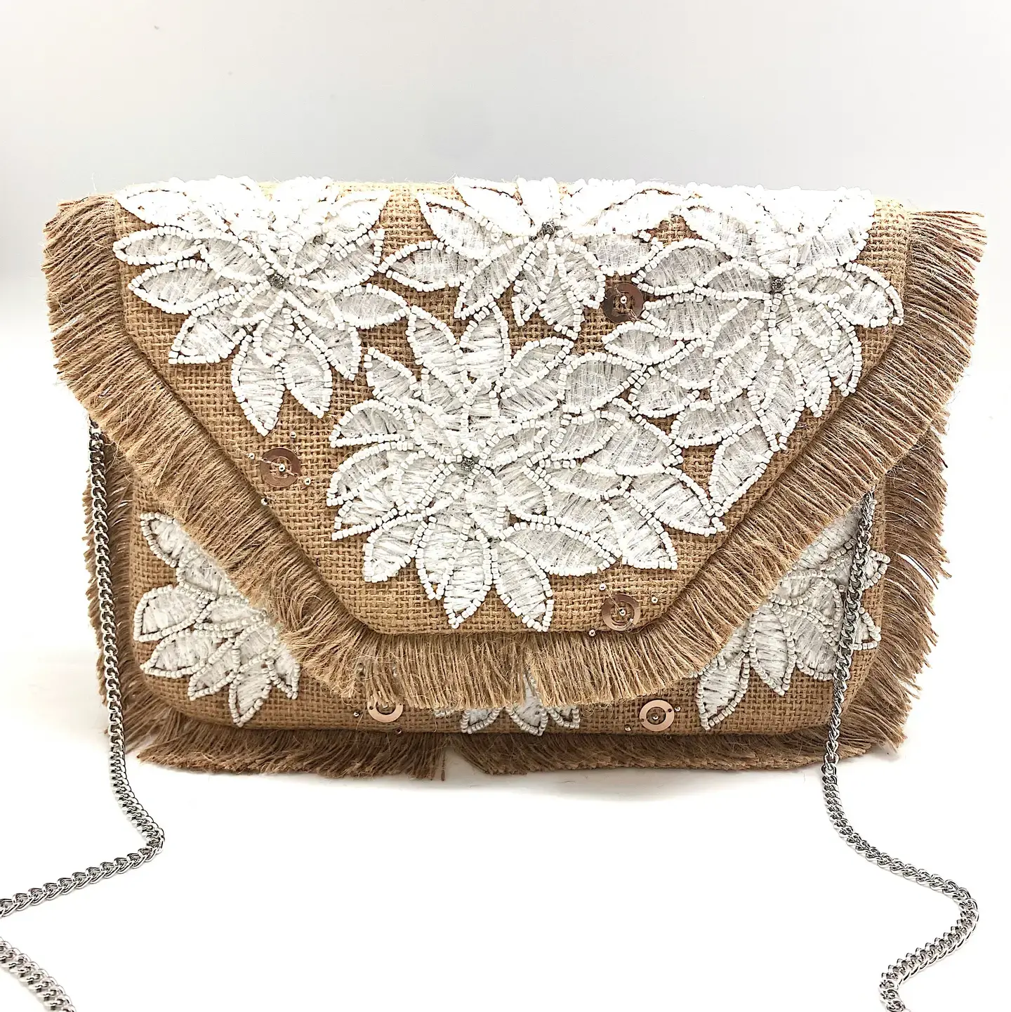Floral Fringe Detailing Beaded Clutch