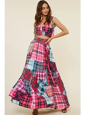 Pattern Blocked Plaid Skirt Set.webp