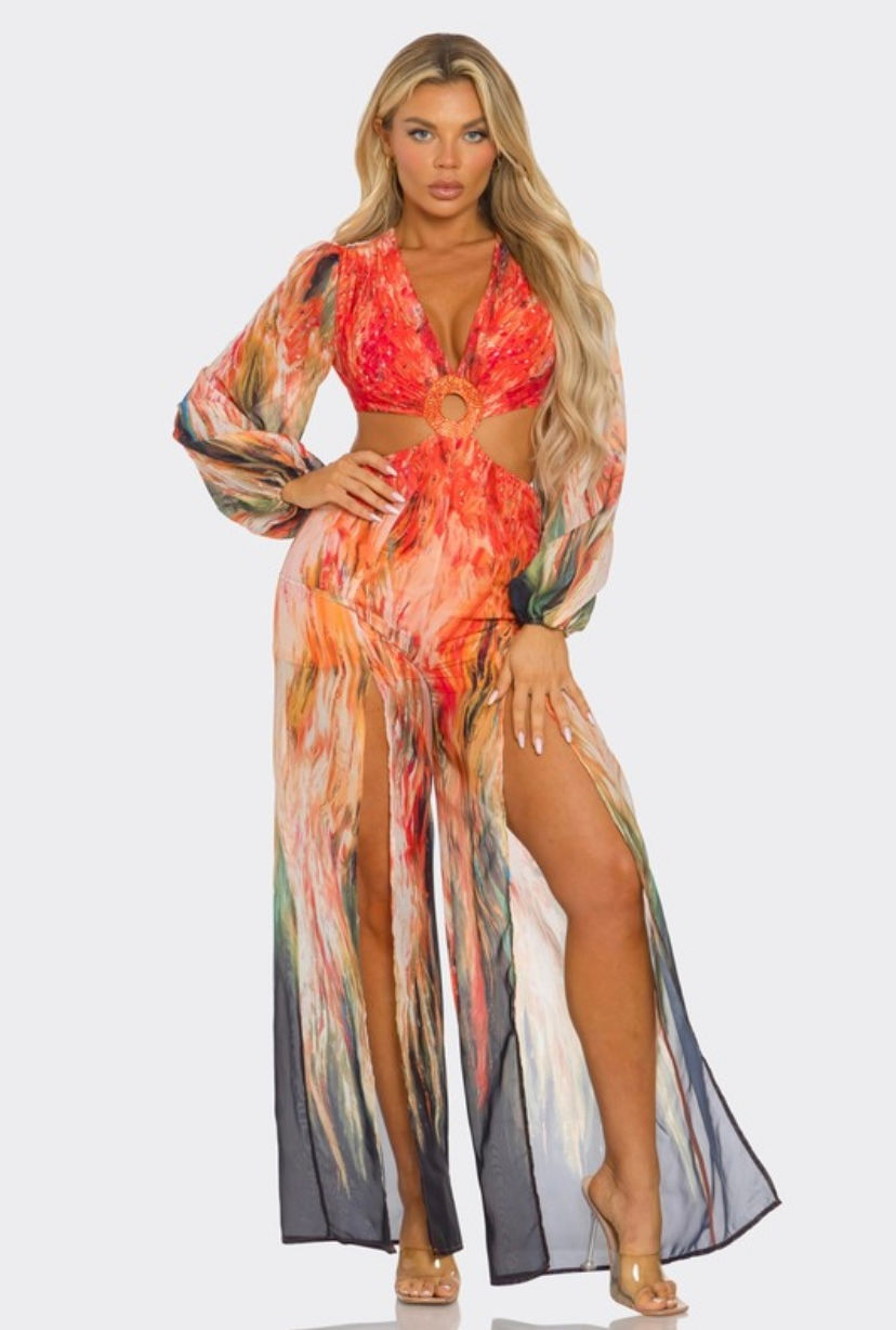 Riviera Nights Cut Out Ring Jumpsuit - Orange