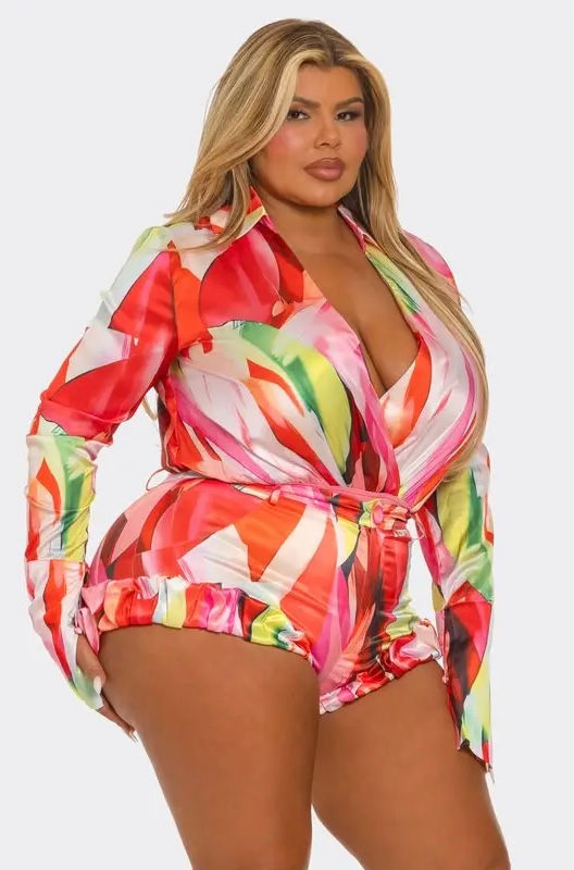 Hot Girl Summer Shorts & Bodysuit Set - Coral Multi