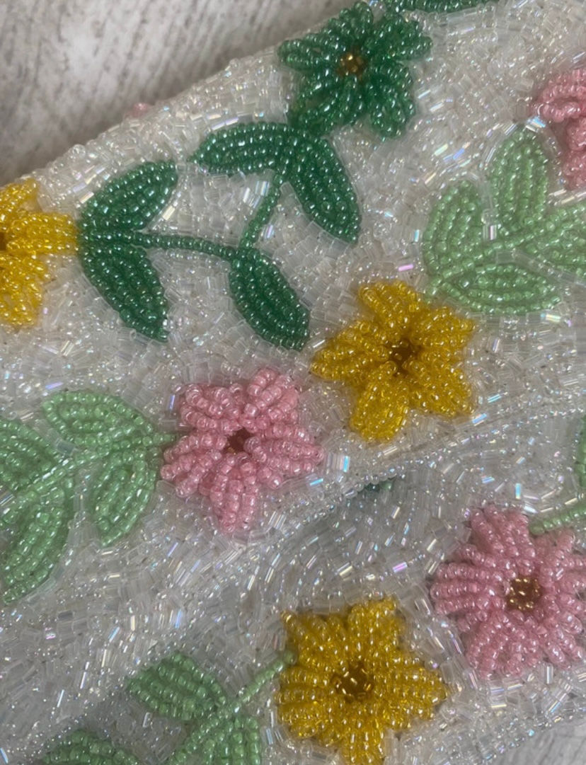 Thumbnail: Spring Flowers Double Sided Beaded Shoulder Bag