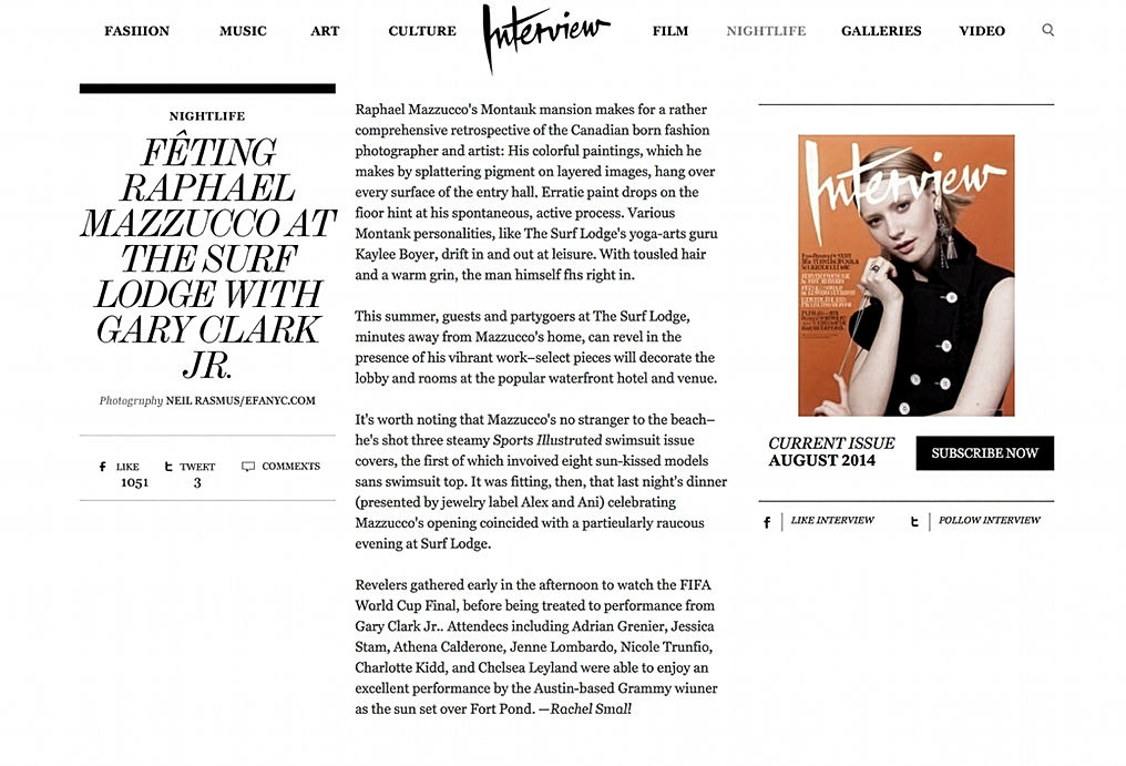 interview of Raphael Mazzucco for INTERVIEW MAGAZINE