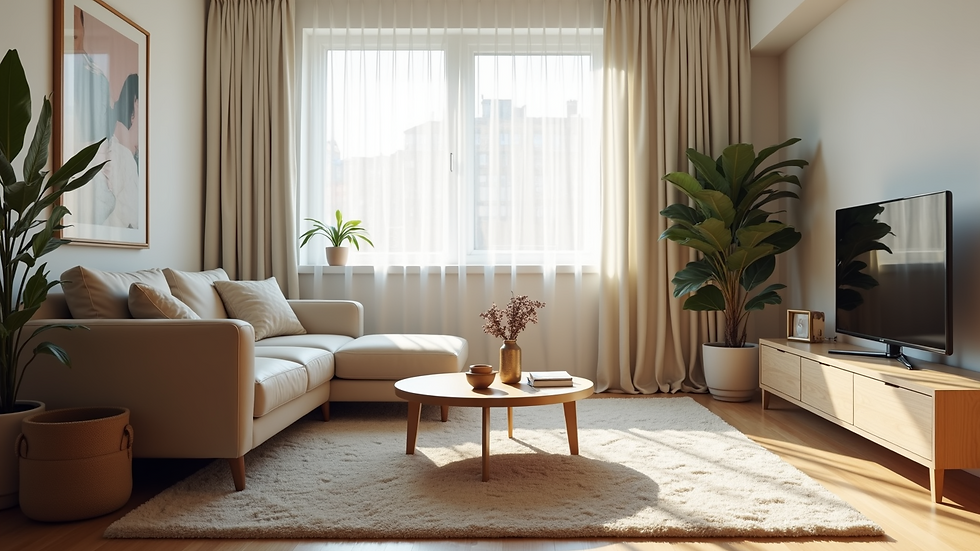 Eye-level view of a decluttered minimalist living room