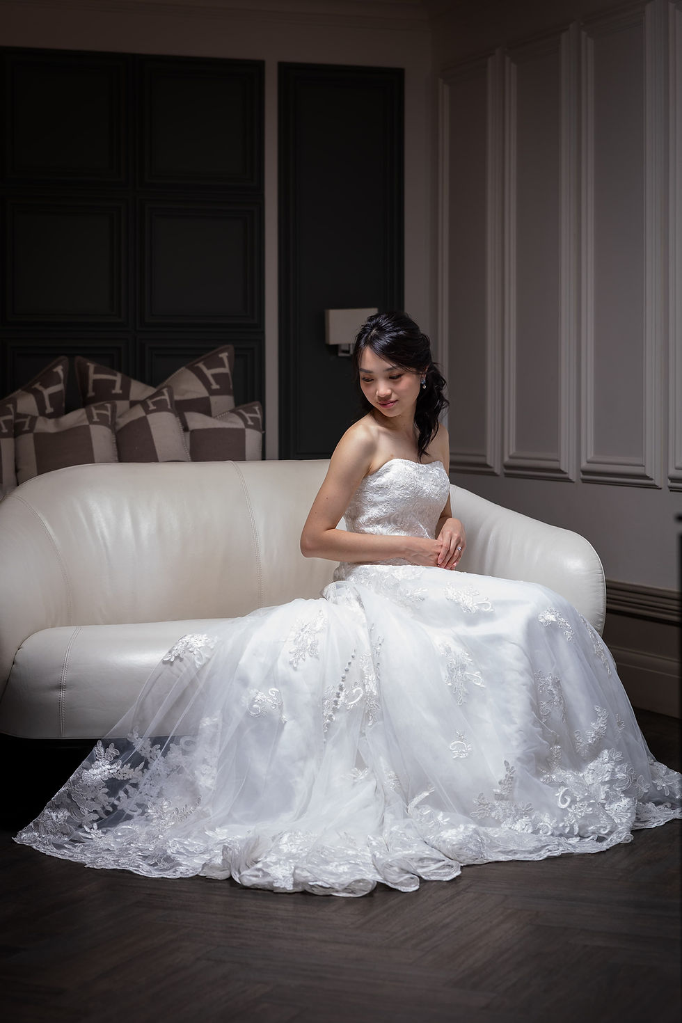 bride during bridal prep at friern manor
