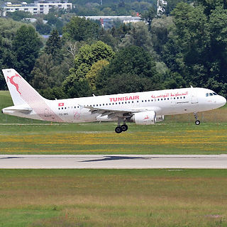 Tunisair aircraft arriving at an international airport in Tunisia