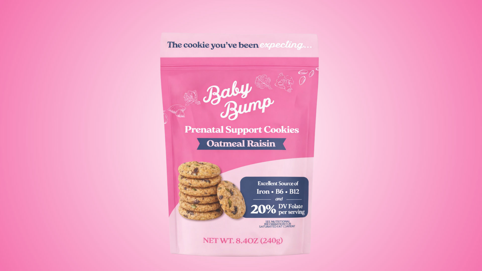 Baby Bump Oatmeal Raisin Prenatal Support Cookies package