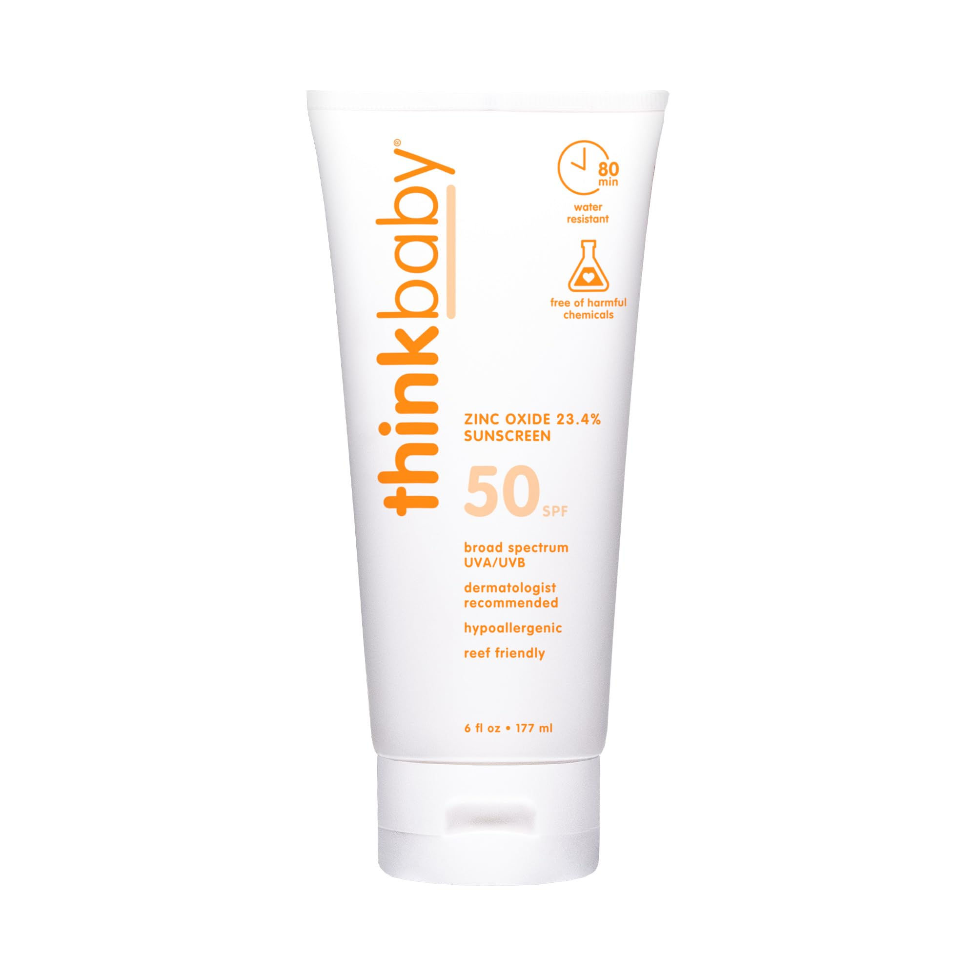 Thinkbaby SPF 50+ Baby Sunscreen, 6 Oz. – Safe, Natural Mineral Sun Cream for...