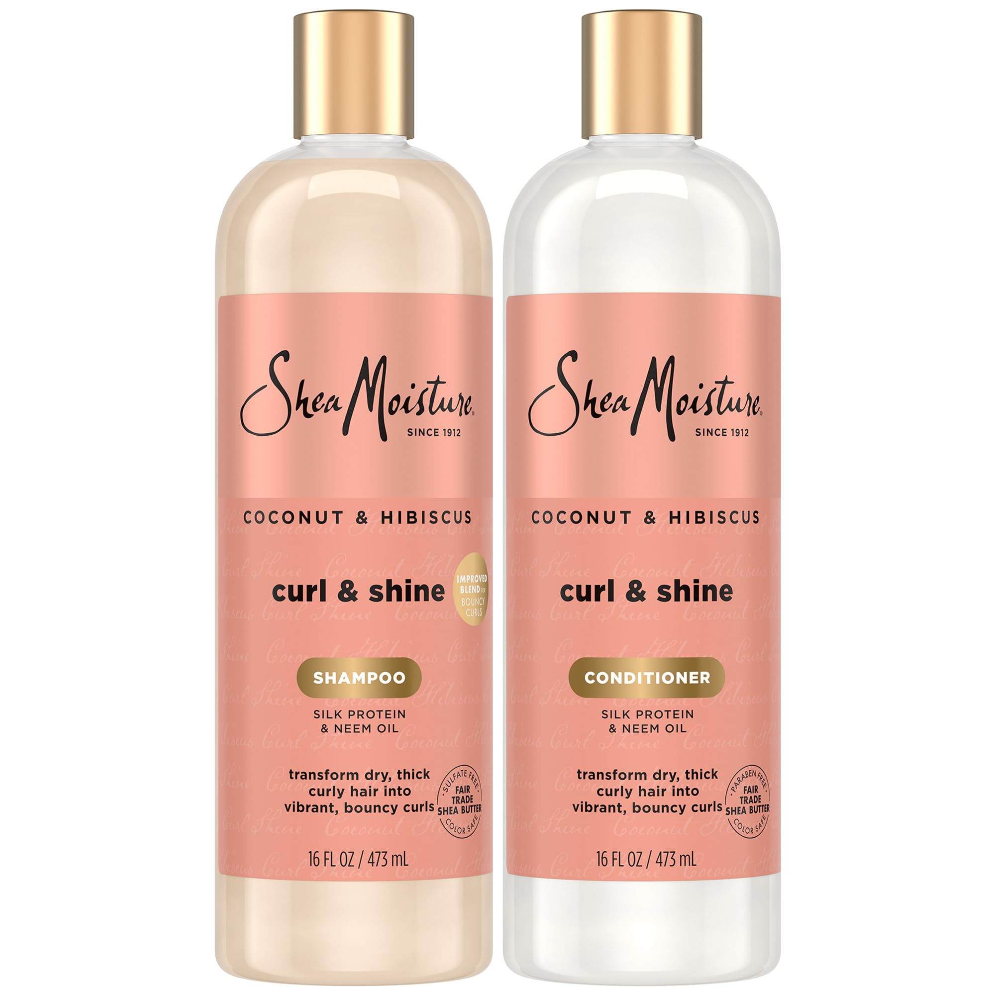 SheaMoisture Coconut & Hibiscus Curl & Shine Shampoo & Conditioner for Bouncy...