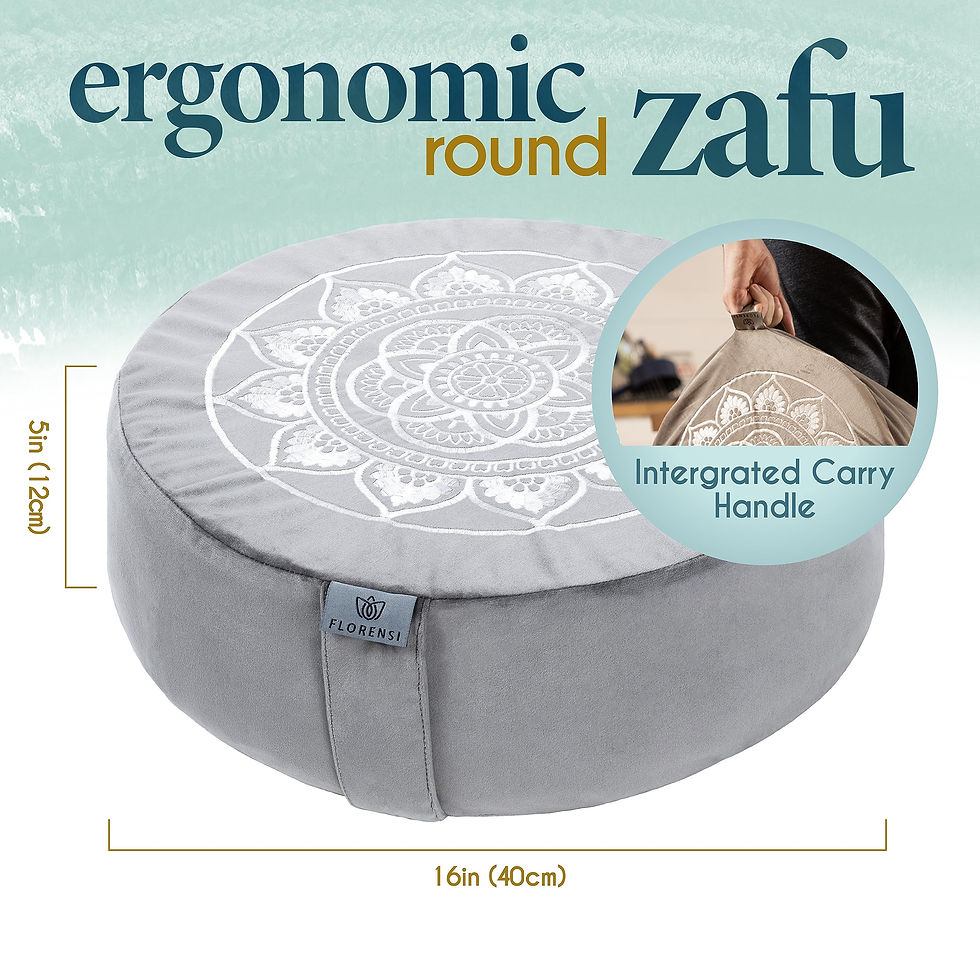 Thumbnail: Florensi Meditation Cushion - Large, Grey, Velvet Cover, Buckwheat Fill, Post...