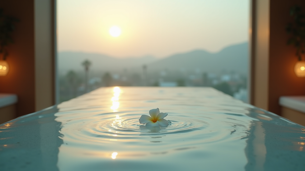Vue en plongée d’une table de massage avec ambiance zen