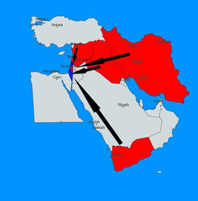 A Map of possible routes of attack by the Axis of Reistance on Israel | Image by Author
