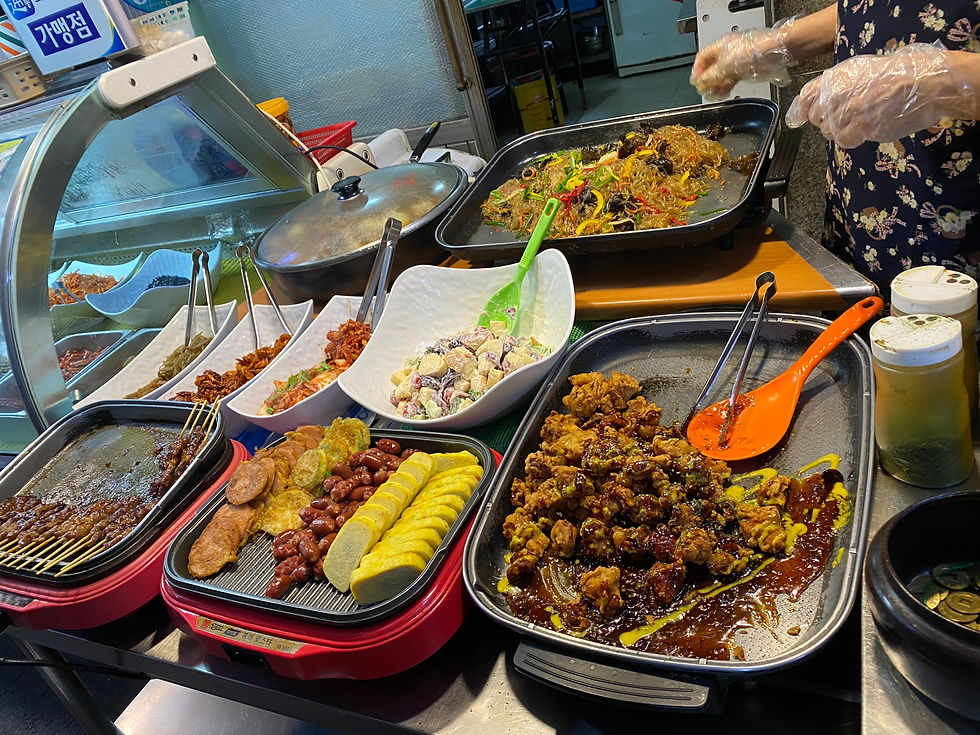 An array of flavorful street food spreads on display