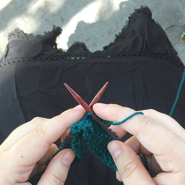 photo: Kimberly's hands knitting on the round