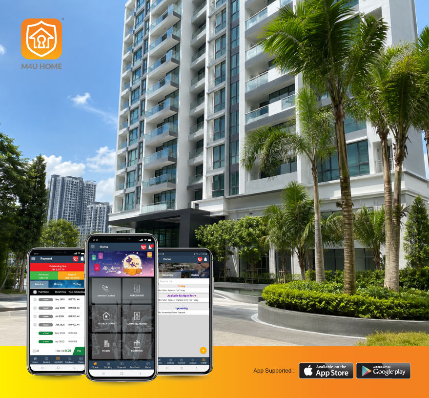 Modern condominium in Kuala Lumpur with tropical landscaping, palm trees, balconies, and a clean residential entrance.